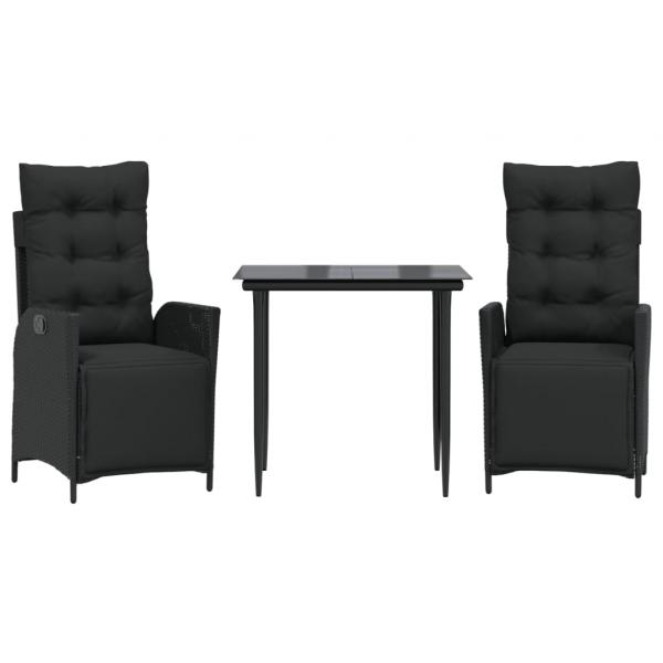 3-tlg. Garten-Essgruppe mit Kissen Schwarz Poly Rattan