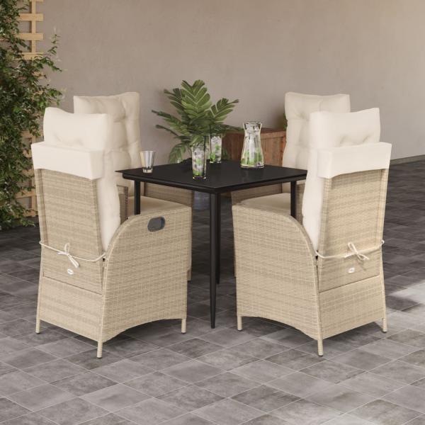 ARDEBO.de - 5-tlg. Garten-Essgruppe mit Kissen Beige Poly Rattan