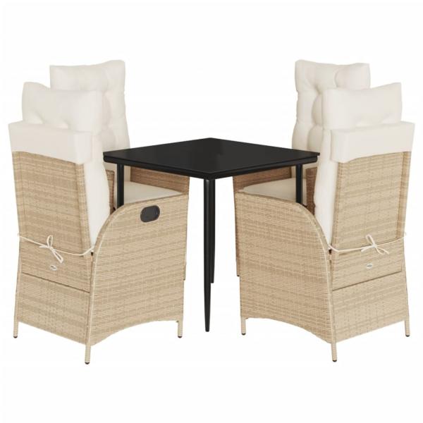 5-tlg. Garten-Essgruppe mit Kissen Beige Poly Rattan