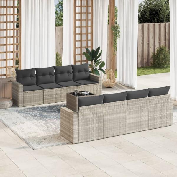ARDEBO.de - 9-tlg. Garten-Sofagarnitur mit Kissen Hellgrau Poly Rattan