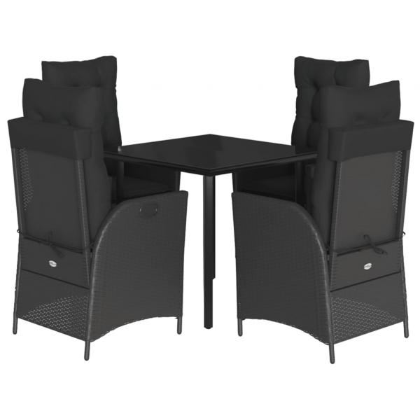 5-tlg. Garten-Essgruppe mit Kissen Schwarz Poly Rattan