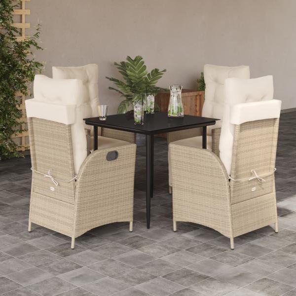 ARDEBO.de - 5-tlg. Garten-Essgruppe mit Kissen Beige Poly Rattan