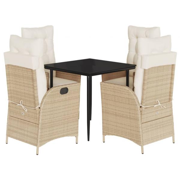 5-tlg. Garten-Essgruppe mit Kissen Beige Poly Rattan