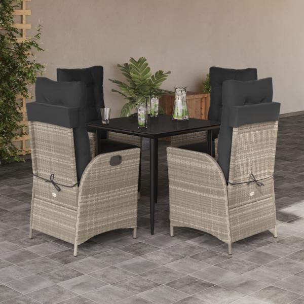 ARDEBO.de - 5-tlg. Garten-Essgruppe mit Kissen Hellgrau Poly Rattan