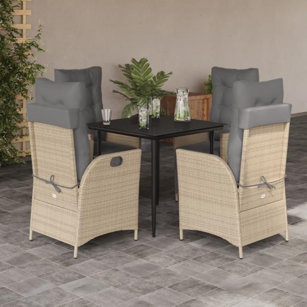 ARDEBO.de - 5-tlg. Garten-Essgruppe mit Kissen Beigemischung Poly Rattan