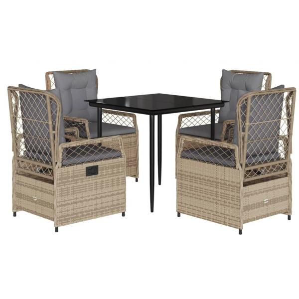 5-tlg. Garten-Essgruppe mit Kissen Beige Poly Rattan