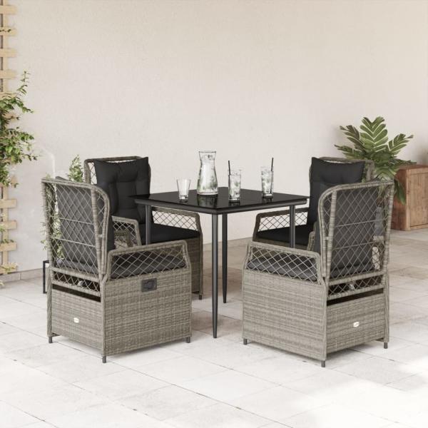 ARDEBO.de - 5-tlg. Garten-Essgruppe mit Kissen Hellgrau Poly Rattan