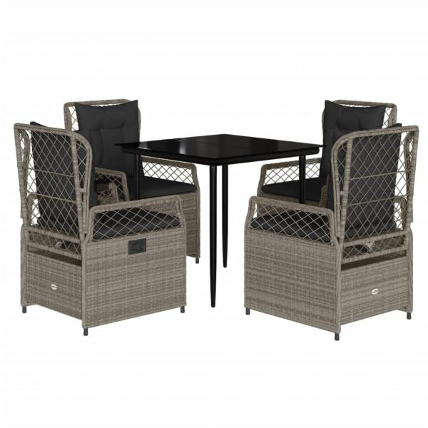 5-tlg. Garten-Essgruppe mit Kissen Hellgrau Poly Rattan