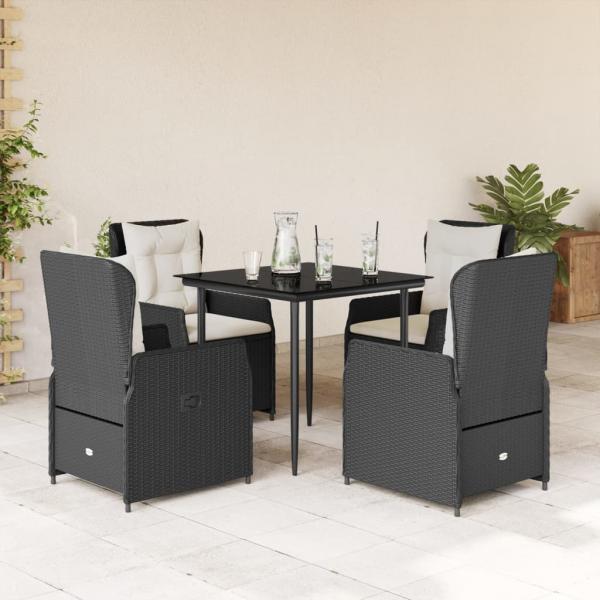 ARDEBO.de - 5-tlg. Garten-Essgruppe mit Kissen Schwarz Poly Rattan