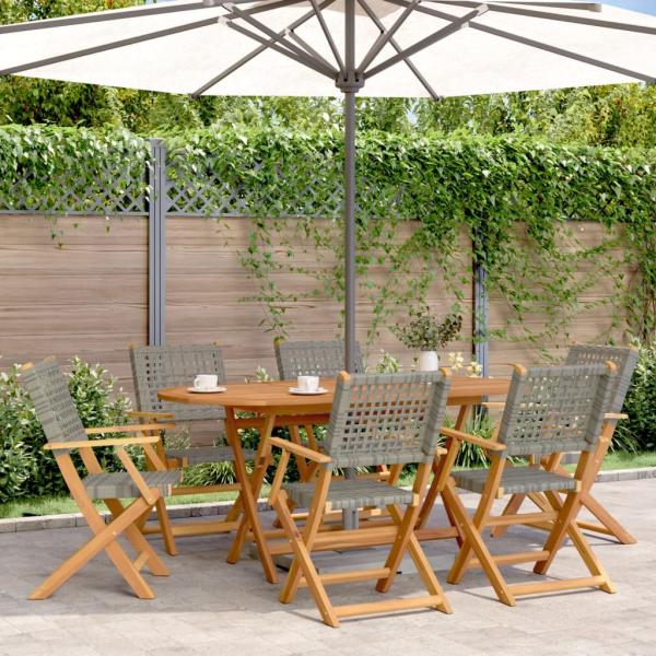 ARDEBO.de - Gartenstühle 6 Stk. Klappbar Grau Poly Rattan & Massivholz
