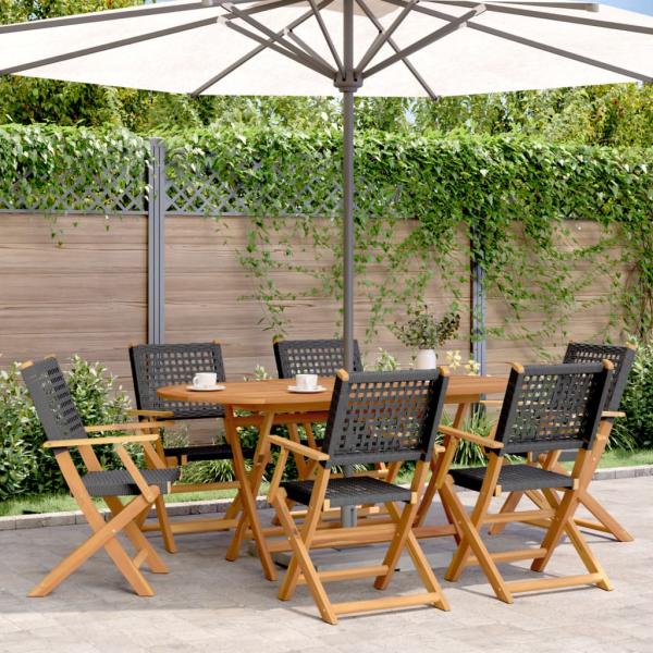 ARDEBO.de - Gartenstühle 6 Stk. Klappbar Schwarz Poly Rattan & Massivholz