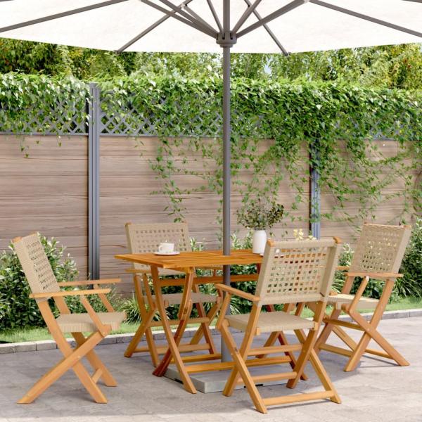 ARDEBO.de - Gartenstühle 4 Stk. Klappbar Beige Poly Rattan & Massivholz