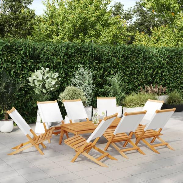 ARDEBO.de - Gartenstühle 8 Stk. Klappbar Cremeweiß Stoff und Massivholz