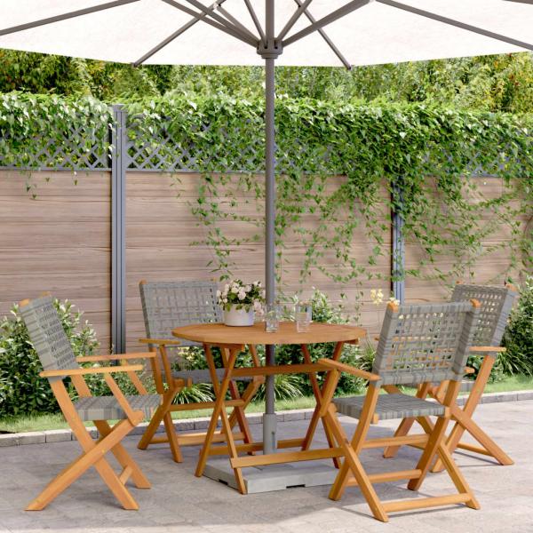 ARDEBO.de - 5-tlg. Garten-Essgruppe Grau Poly Rattan und Massivholz