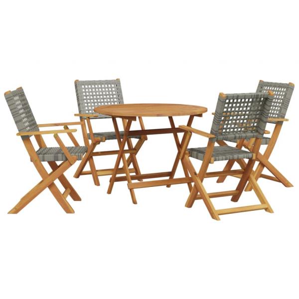 5-tlg. Garten-Essgruppe Grau Poly Rattan und Massivholz