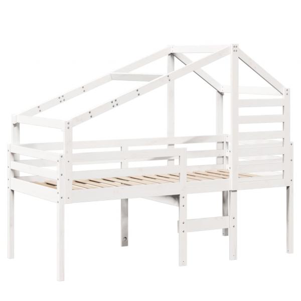 Hochbett mit Dach Weiß 75x190 cm Massivholz Kiefer