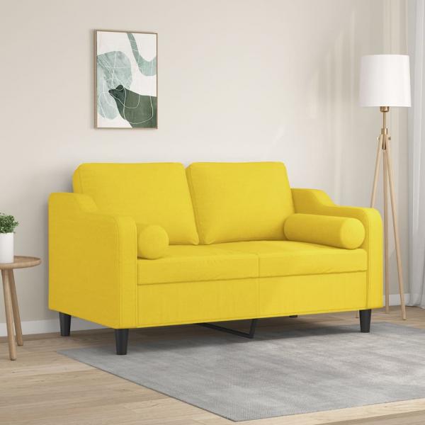 ARDEBO.de - 2-Sitzer-Sofa mit Zierkissen Hellgelb 120 cm Stoff