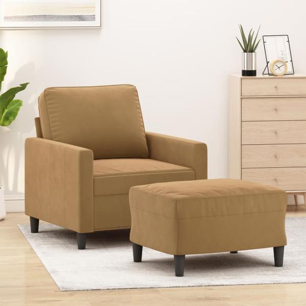 ARDEBO.de - Sessel mit Hocker Braun 60 cm Samt