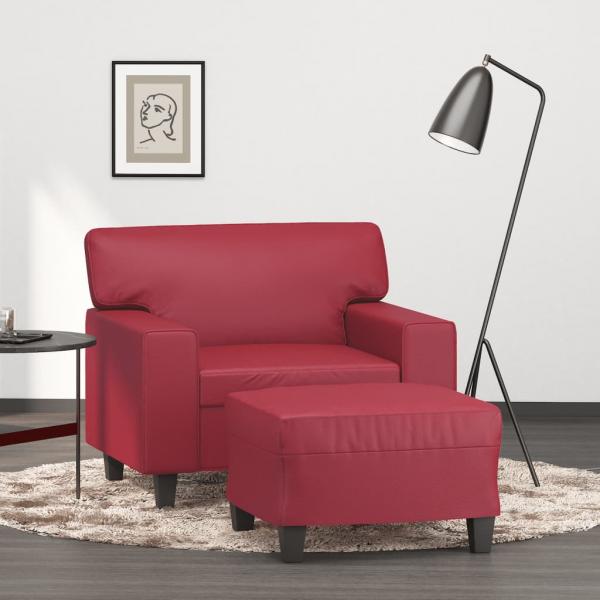 ARDEBO.de - Sessel mit Hocker Weinrot 60 cm Kunstleder