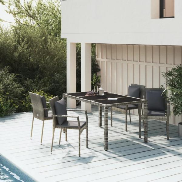 ARDEBO.de - 5-tlg. Garten-Essgruppe mit Kissen Grau Poly Rattan