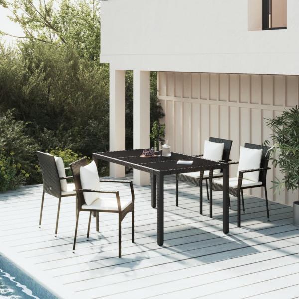 ARDEBO.de - 5-tlg. Garten-Essgruppe mit Kissen Schwarz Poly Rattan