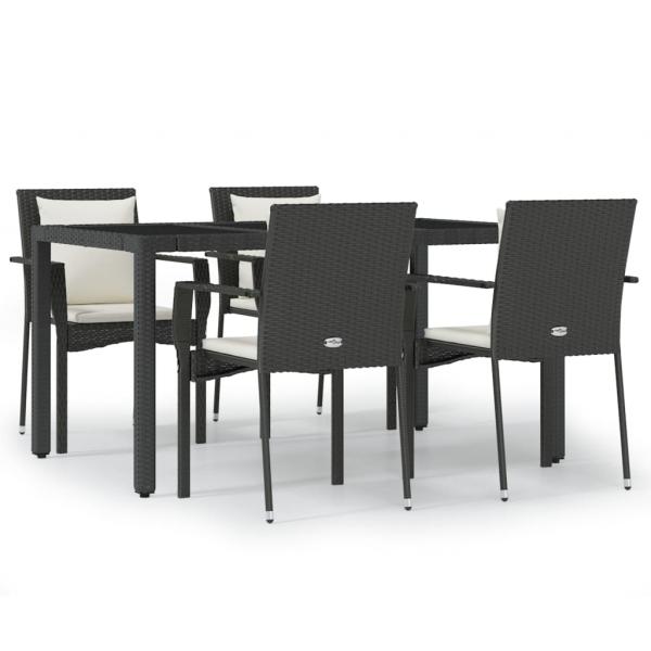 5-tlg. Garten-Essgruppe mit Kissen Schwarz Poly Rattan