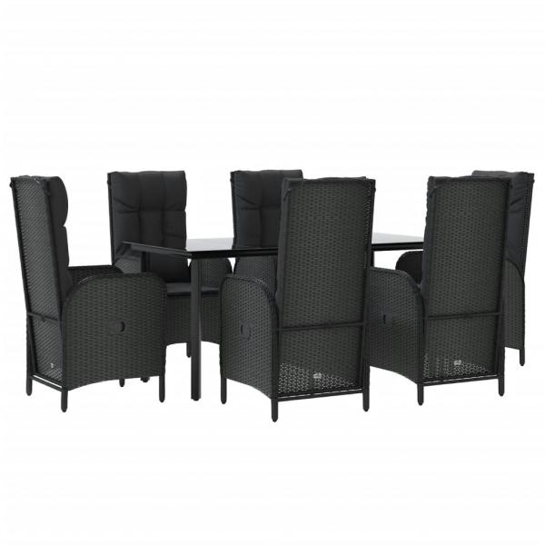 7-tlg. Garten-Essgruppe mit Kissen Schwarz Poly Rattan