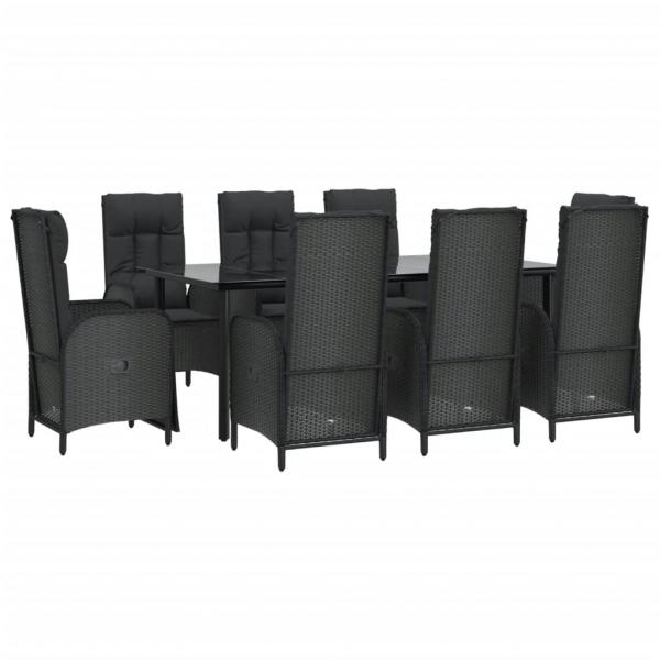 9-tlg. Garten-Essgruppe mit Kissen Schwarz Poly Rattan