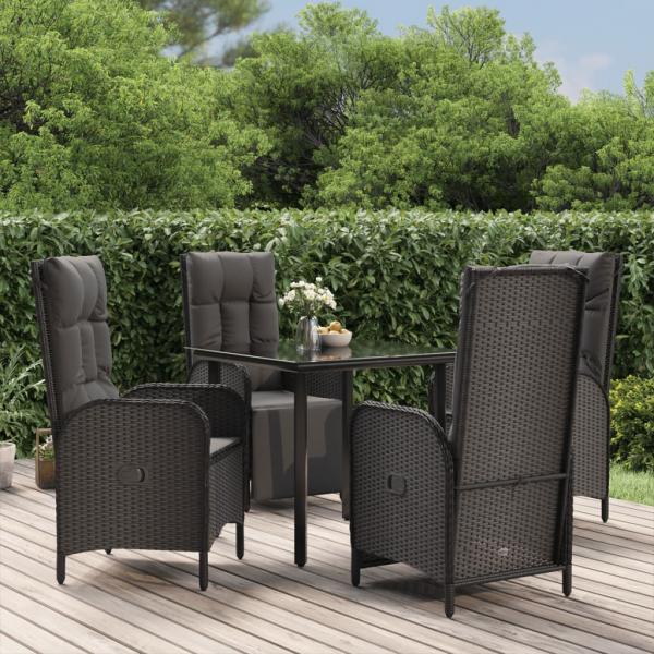 ARDEBO.de - 5-tlg. Garten-Essgruppe mit Kissen Schwarz Poly Rattan