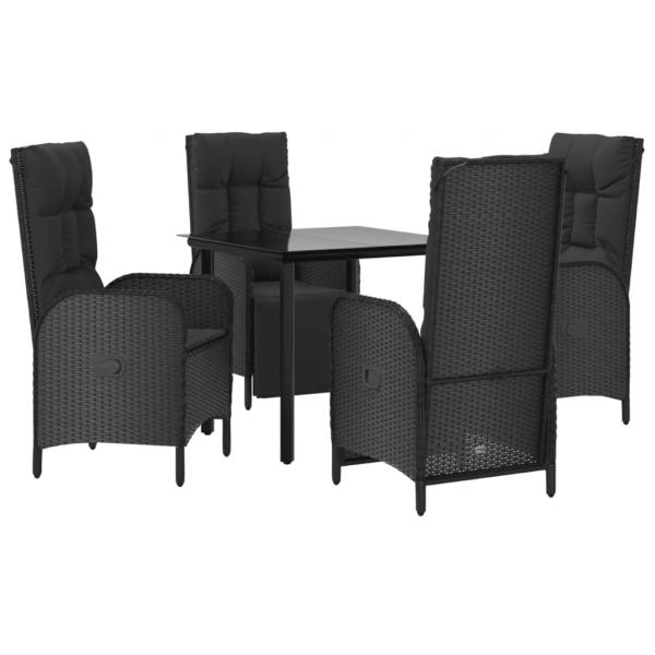 5-tlg. Garten-Essgruppe mit Kissen Schwarz Poly Rattan