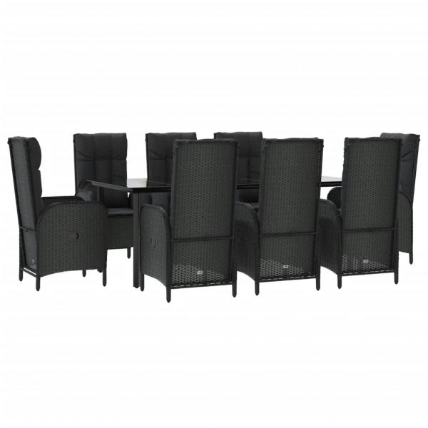 9-tlg. Garten-Essgruppe mit Kissen Schwarz Poly Rattan