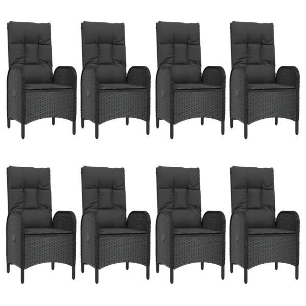 9-tlg. Garten-Essgruppe mit Kissen Schwarz Poly Rattan