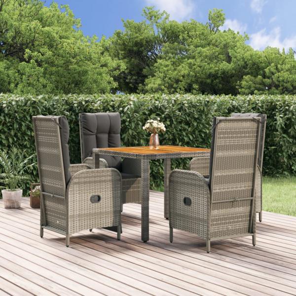 ARDEBO.de - 5-tlg. Garten-Essgruppe mit Kissen Grau Poly Rattan
