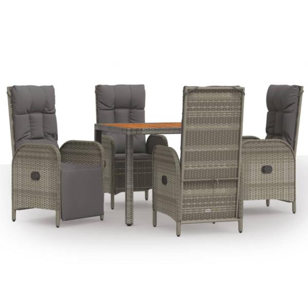 5-tlg. Garten-Essgruppe mit Kissen Grau Poly Rattan