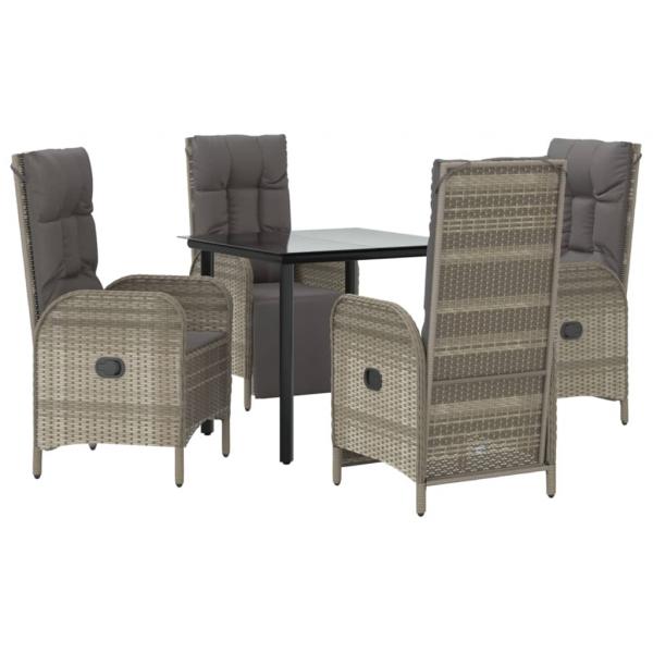 5-tlg. Garten-Essgruppe mit Kissen Schwarz und Grau Poly Rattan