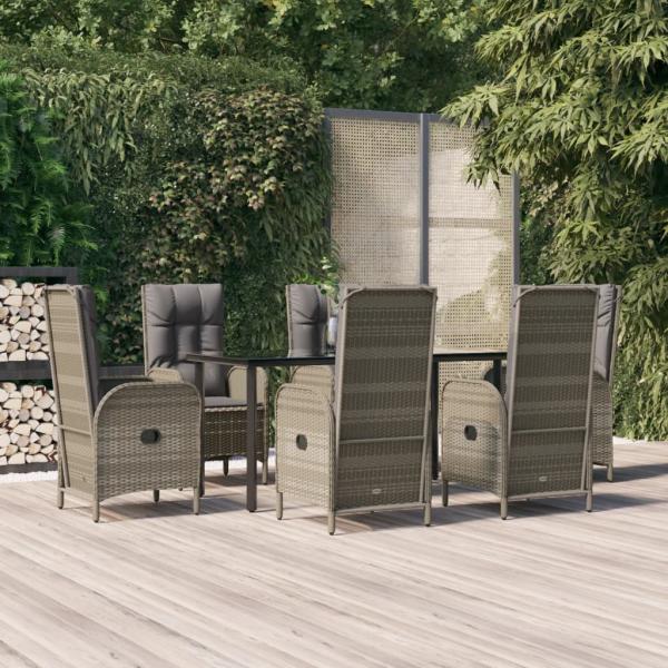 ARDEBO.de - 7-tlg. Garten-Essgruppe mit Kissen Schwarz und Grau Poly Rattan