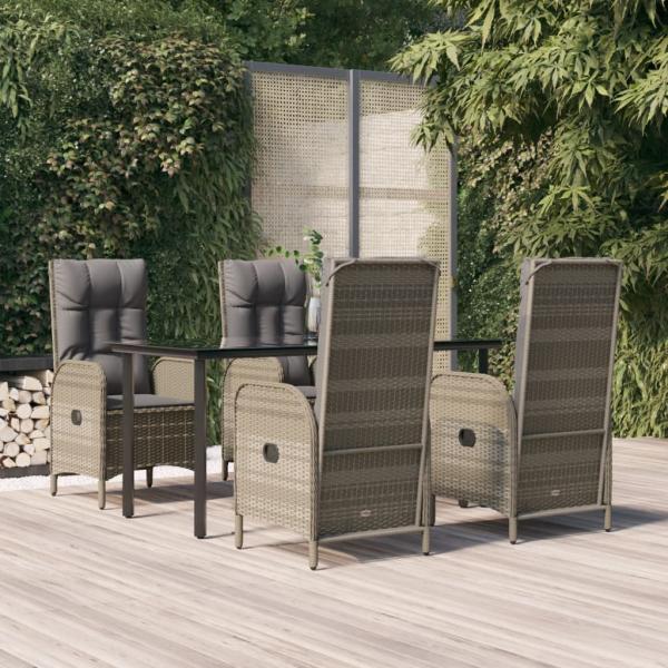 ARDEBO.de - 5-tlg. Garten-Essgruppe mit Kissen Schwarz und Grau Poly Rattan