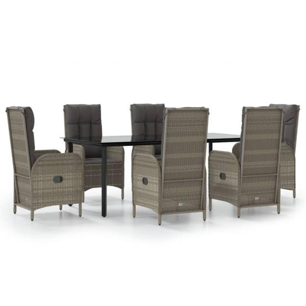 7-tlg. Garten-Essgruppe mit Kissen Schwarz und Grau Poly Rattan