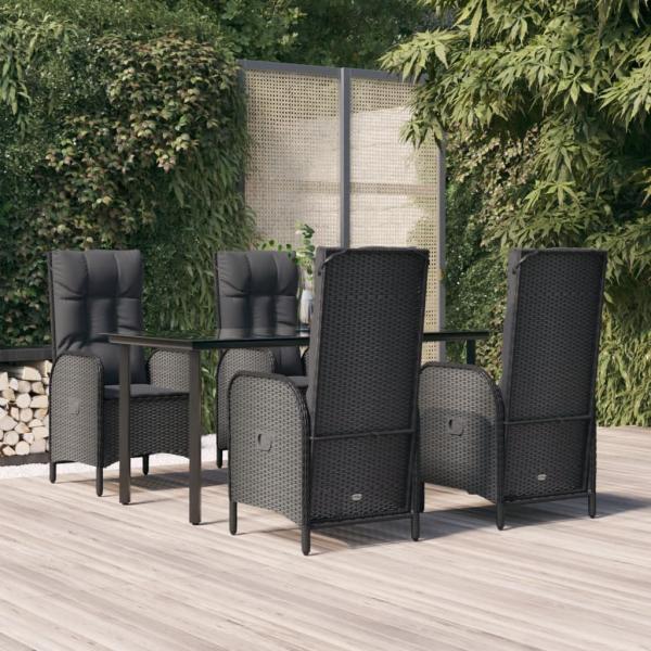 ARDEBO.de - 5-tlg. Garten-Essgruppe mit Kissen Schwarz Poly Rattan