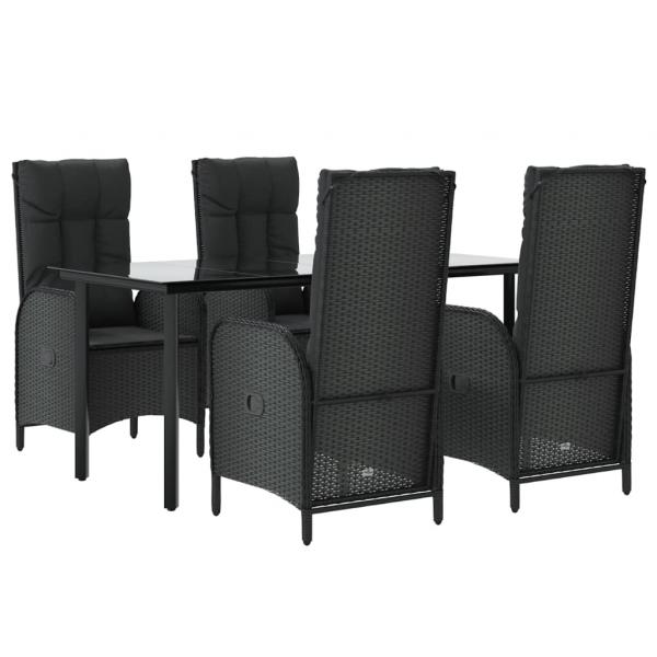 5-tlg. Garten-Essgruppe mit Kissen Schwarz Poly Rattan