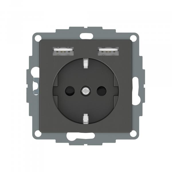 ARDEBO.de Merten MEG2366-0414 Schuko-Steckdosen-Einsatz mit USB Ladegerät 2,4 A, System M, anthrazit