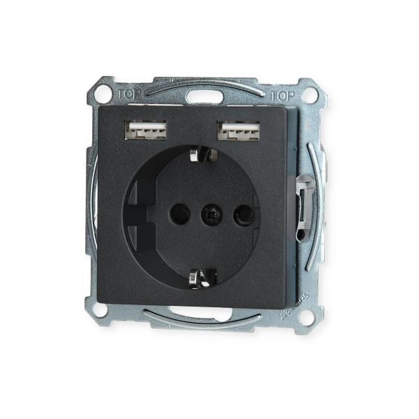 Merten MEG2366-0414 Schuko-Steckdosen-Einsatz mit USB Ladegerät 2,4 A, System M, anthrazit