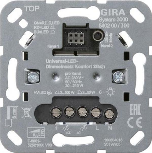ARDEBO.de Gira 540200 Universal-LED-Dimmeinsatz, Komfort, 2-fach, System 3000