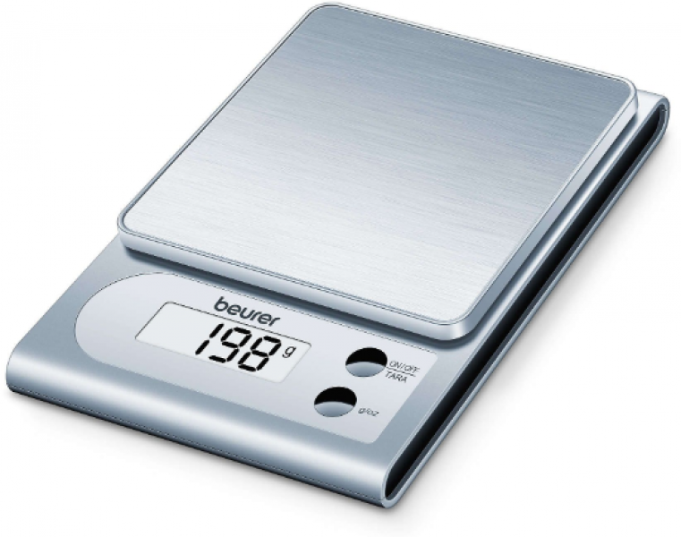 ARDEBO.de Beurer KS22 Küchenwaage, max. 3kg, Tara-Zuwiegefunktion, Abschaltautomatik, silber (70410)