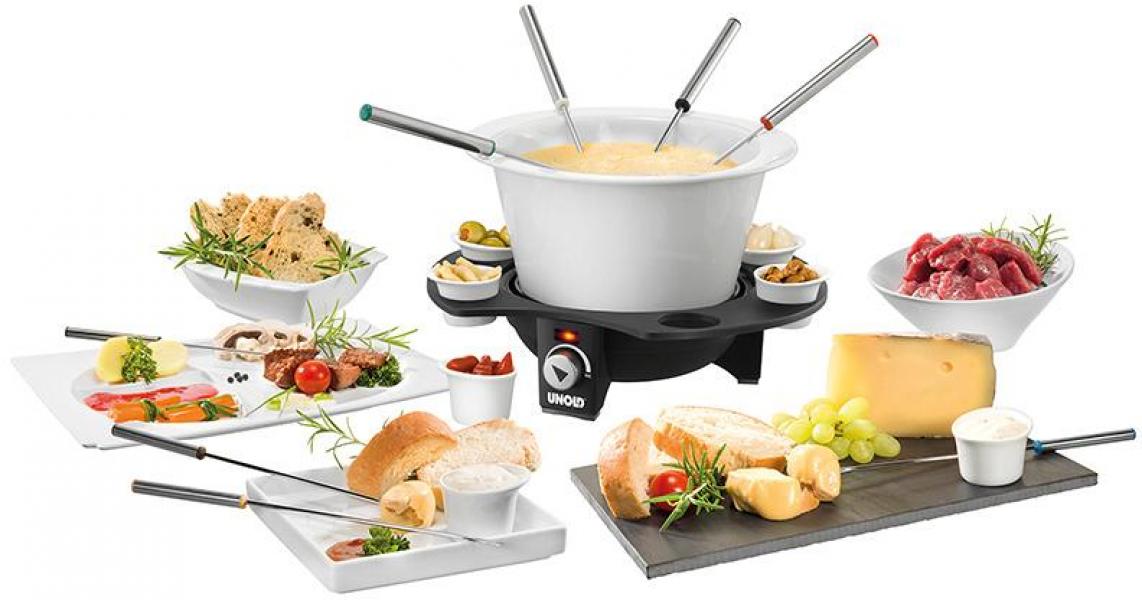 Unold Fondue Elegance 48645, 1000W, 1,5l Edelstahltopf, Cool-Touch, schwarz/silber