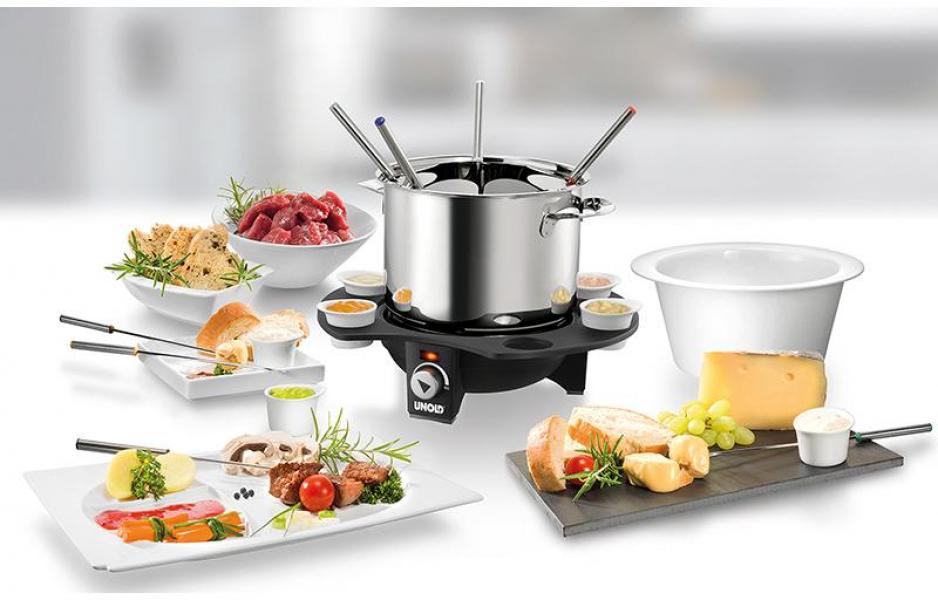 Unold Fondue Elegance 48645, 1000W, 1,5l Edelstahltopf, Cool-Touch, schwarz/silber