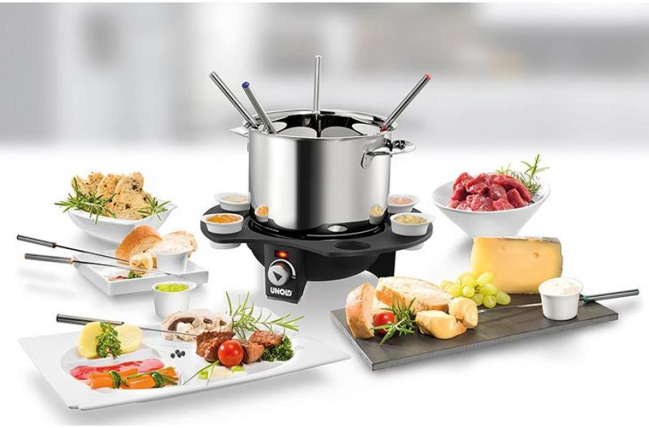 Unold Fondue Elegance 48645, 1000W, 1,5l Edelstahltopf, Cool-Touch, schwarz/silber