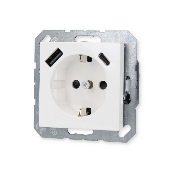 Jung A1520-15CAWW SCHUKO Steckdose mit USB-Ladegerät, Serie A/AS, alpinweiß