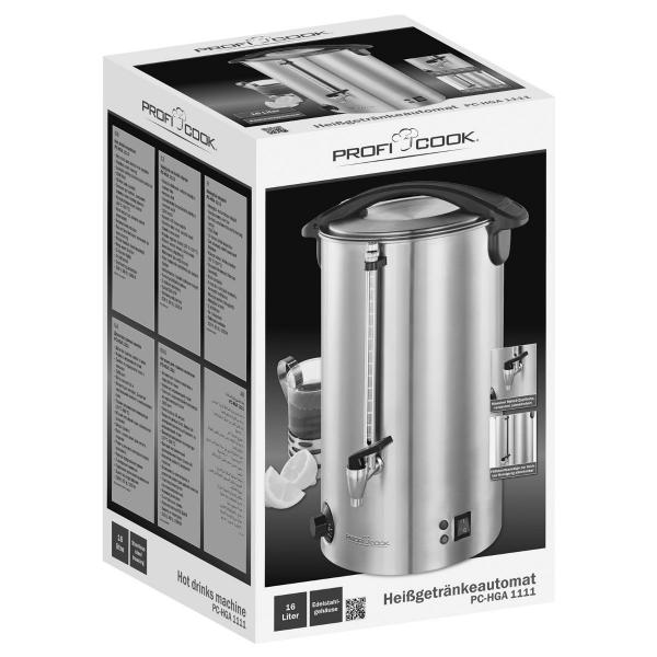 ProfiCook PC-HGA 1111 Heißgetränkeautomat, 1500 W, 16l, stufenlose Temperaturregelung, Füllstandsanzeige, edelstahl