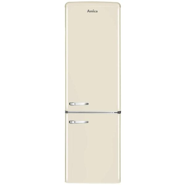 ARDEBO.de Amica KGCR 387 100 B Retro Kühl-Gefrierkombination, 55cm breit, 244 L, Automatische Abtauung, LED-Beleuchtung, Flaschengitter, beige